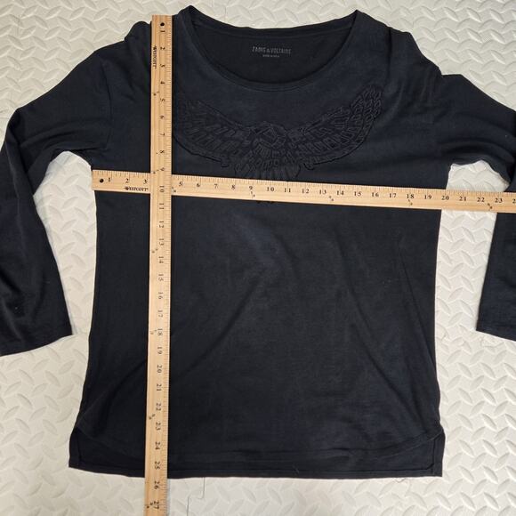 Zadig & Voltaire Long Sleeve Tee Axy Lace Black Embroidered Eagle Womens Medium - Picture 6 of 8